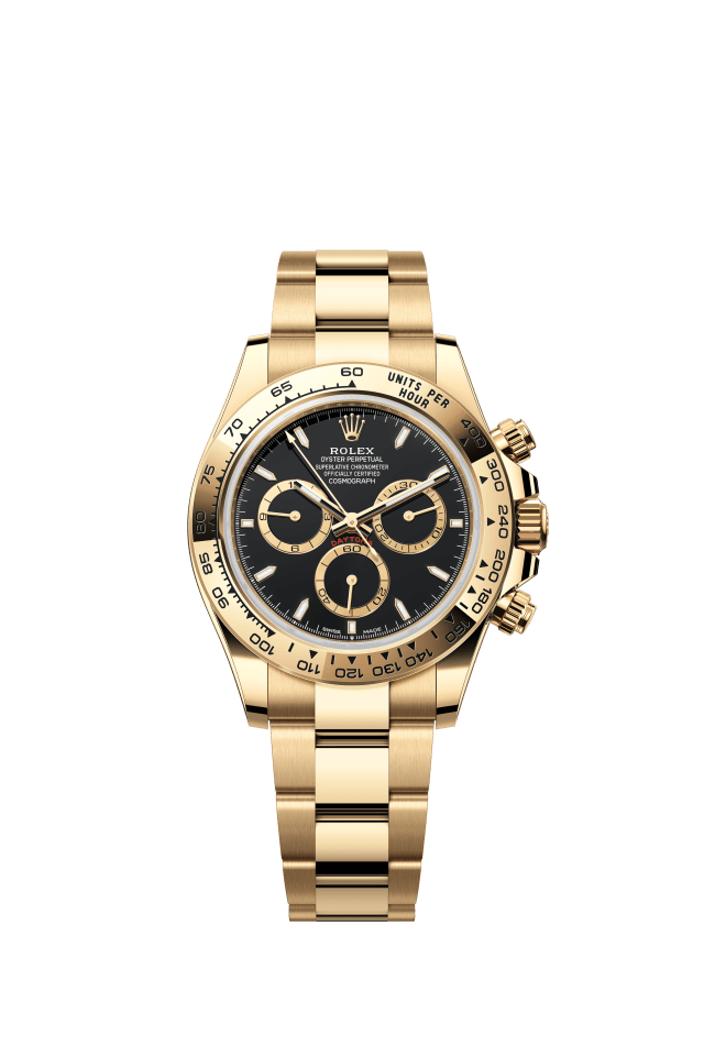 Rolex Cosmograph Daytona, Oyster, 40 mm, yellow gold, black dial, golden counter rings