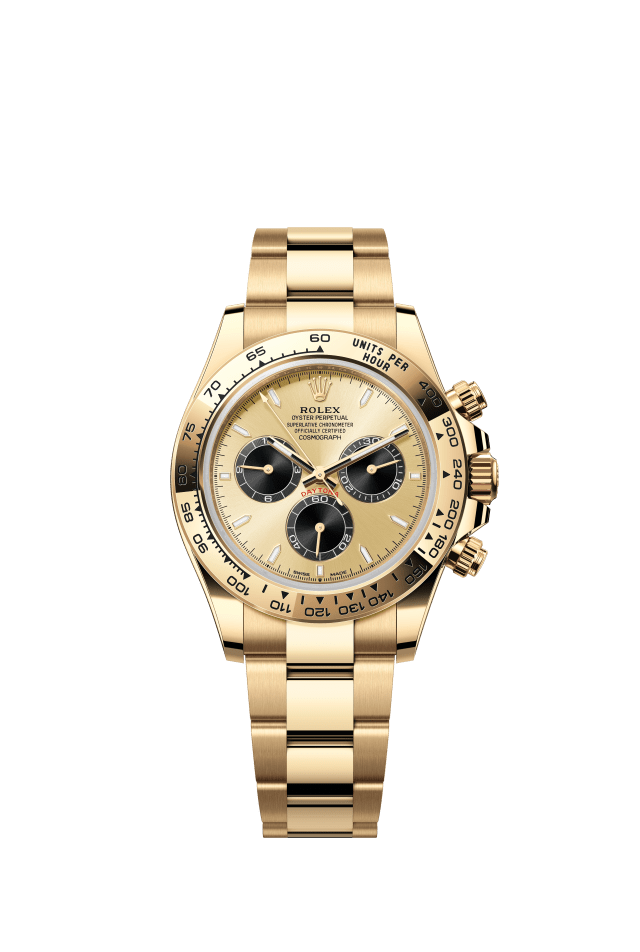 Rolex Cosmograph Daytona, Oyster, 40 mm, yellow gold, golden and bright black dial
