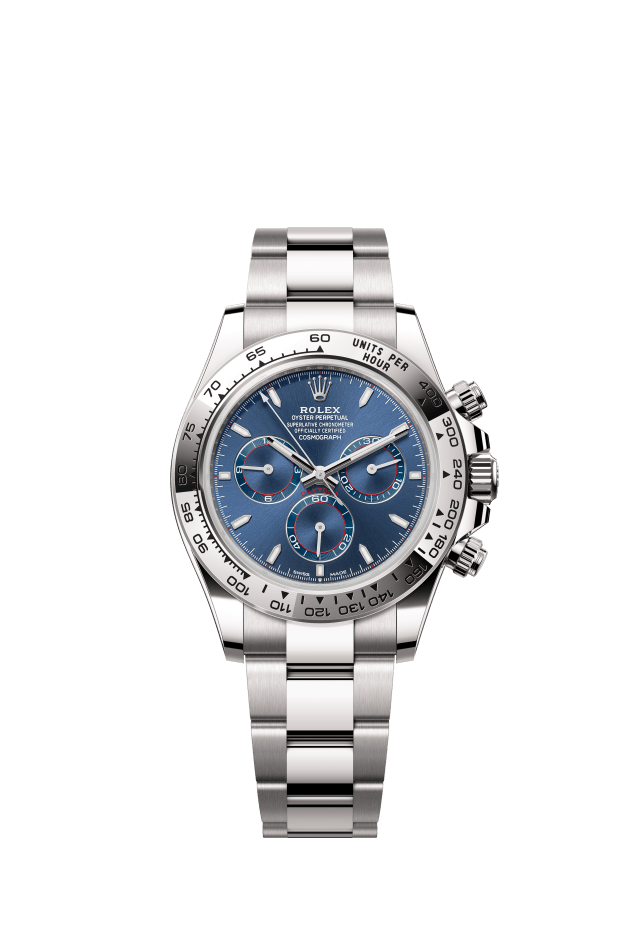 Rolex Cosmograph Daytona, Oyster, 40 mm, white gold, bright blue dial