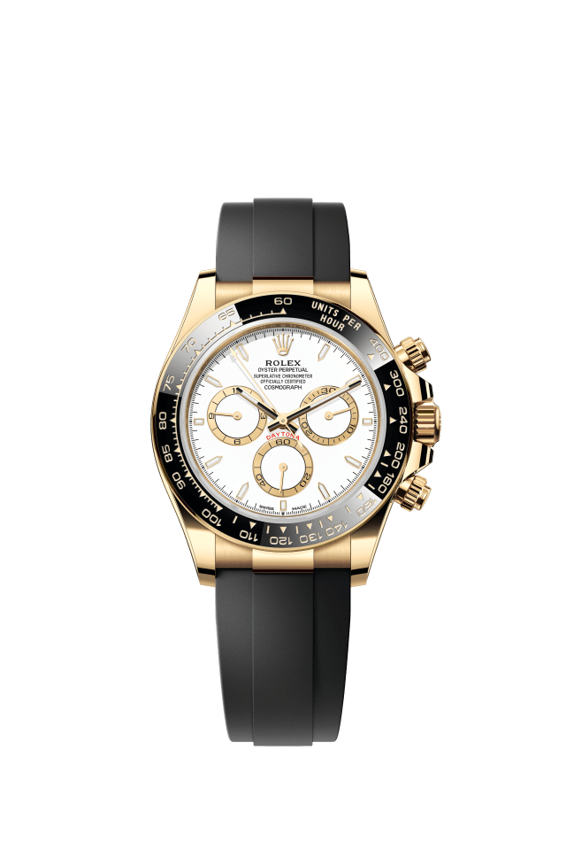 Rolex Cosmograph Daytona, Oyster, 40 mm, yellow gold, white dial, golden counter rings