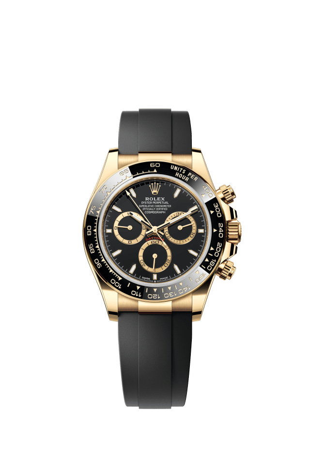Rolex Cosmograph Daytona, Oyster, 40 mm, yellow gold, black dial, golden counter rings