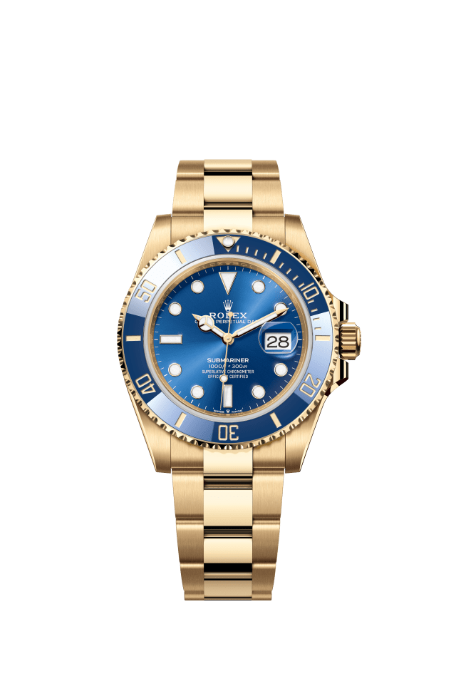 Rolex Submariner Date, Oyster, 41 mm, yellow gold, royal blue dial