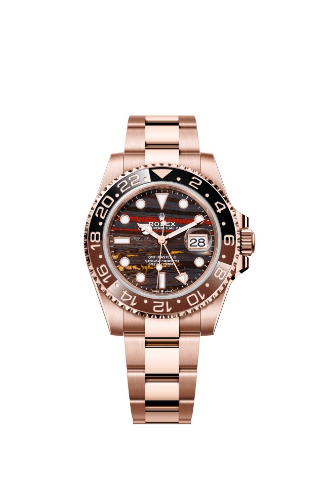 Rolex GMT-Master II, Oyster, 40 mm, Everose gold, tiger iron dial