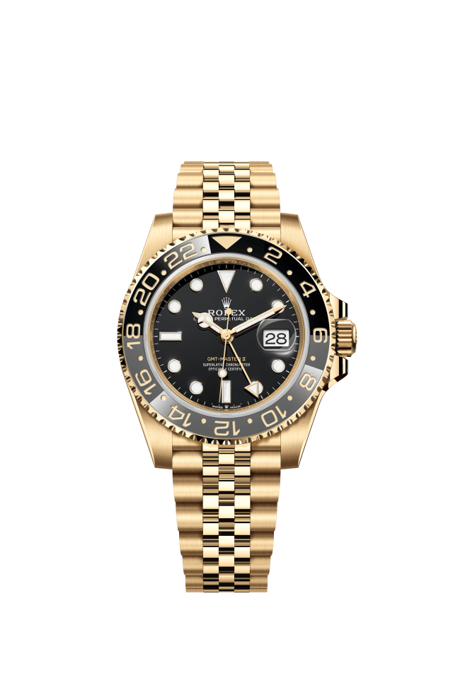 Rolex GMT-Master II, Oyster, 40 mm, yellow gold, black dial