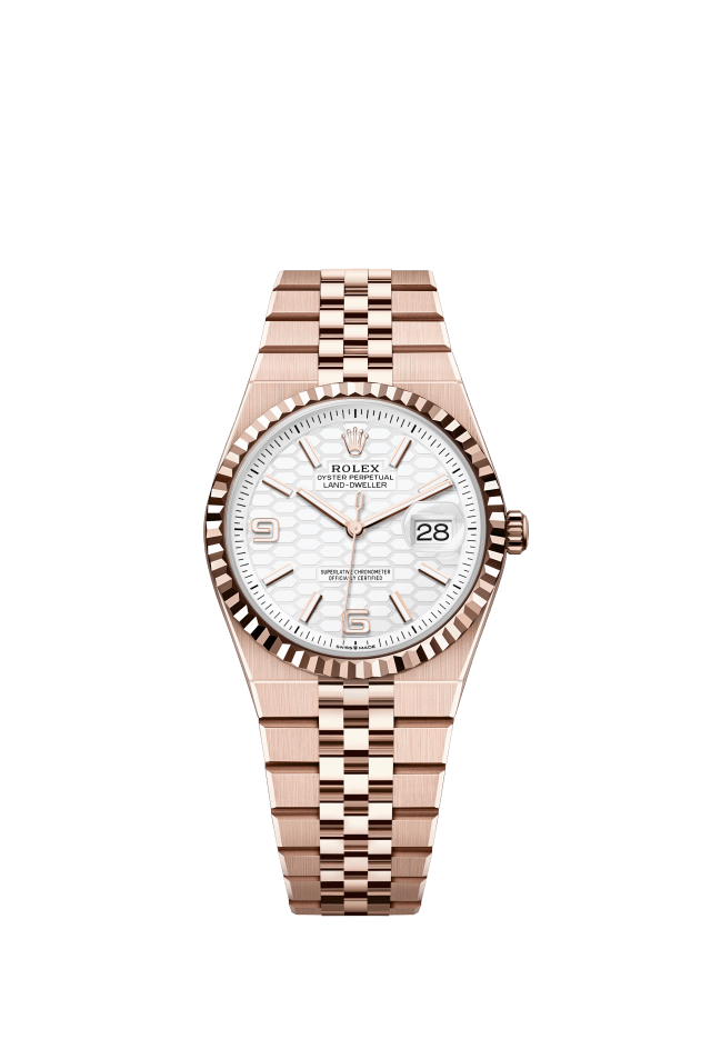 Rolex Land-Dweller 36, Oyster, 36 mm, Everose gold, intense white dial, honeycomb motif