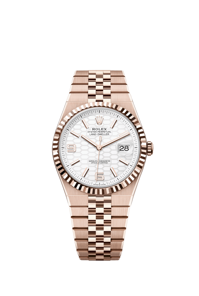 Rolex Land-Dweller 40, Oyster, 40 mm, Everose gold, intense white dial, honeycomb motif
