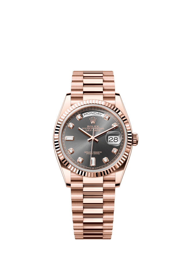 Rolex Day-Date 36, Oyster, 36 mm, Everose gold, slate set with diamonds dial