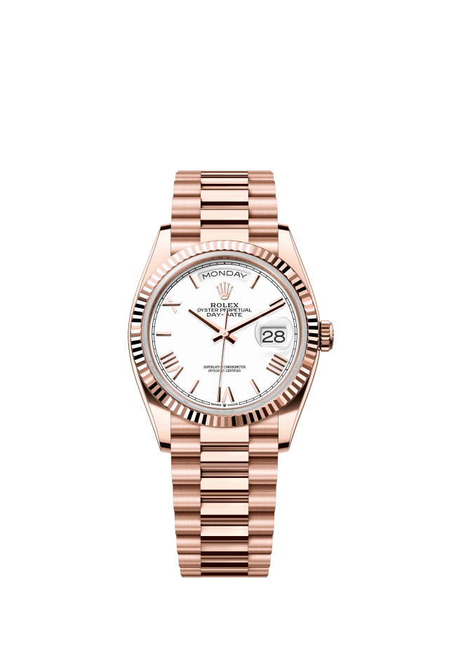 Rolex Day-Date 36, Oyster, 36 mm, Everose gold, white dial