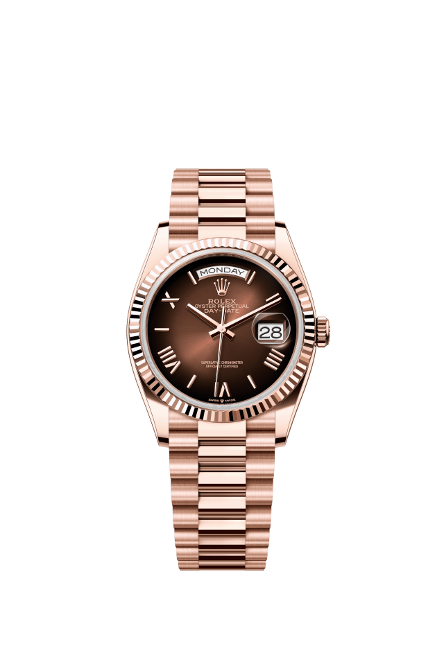 Rolex Day-Date 36, Oyster, 36 mm, Everose gold, brown ombré dial