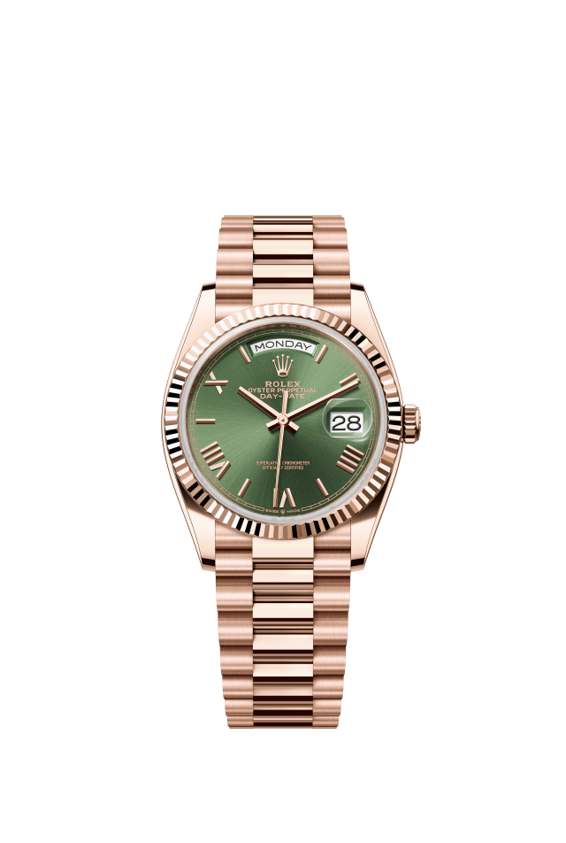 Rolex Day-Date 36, Oyster, 36 mm, Everose gold, olive green dial