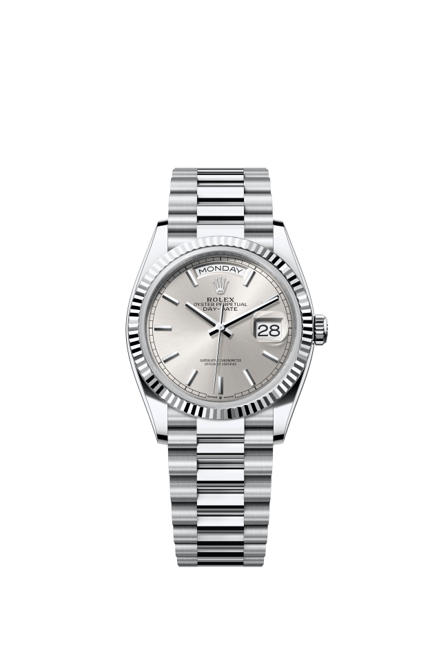 Rolex Day-Date 36, Oyster, 36 mm, platinum, silver dial