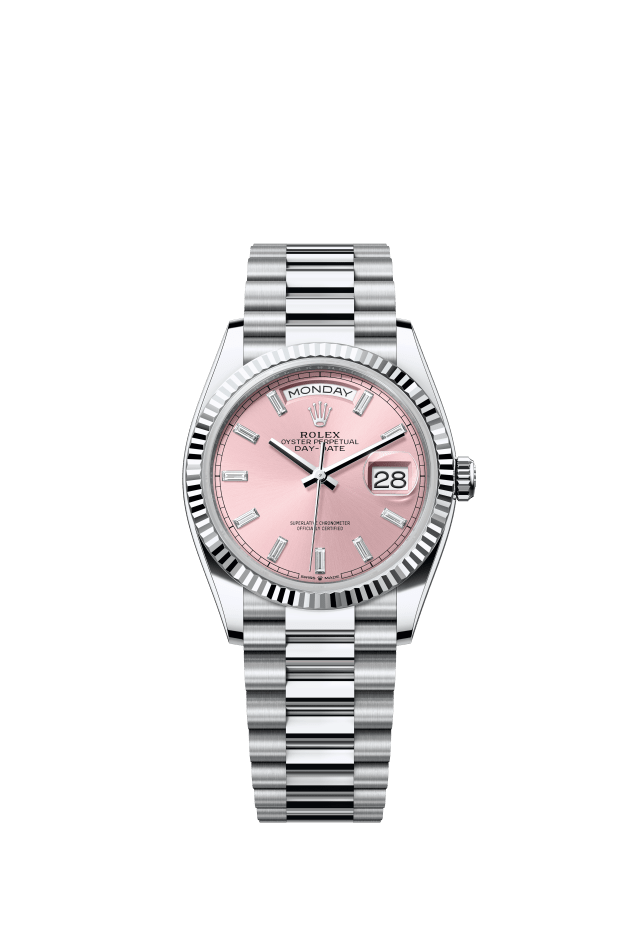 Rolex Day-Date 36, Oyster, 36 mm, platinum, pink set with diamonds dial