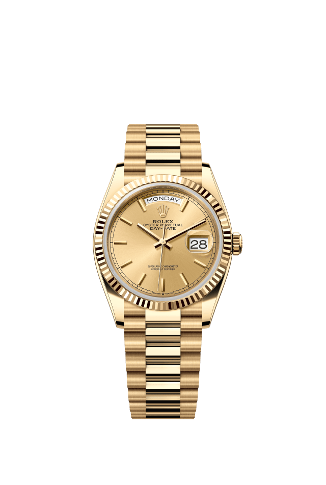 Rolex Day-Date 36, Oyster, 36 mm, yellow gold, champagne-colour dial