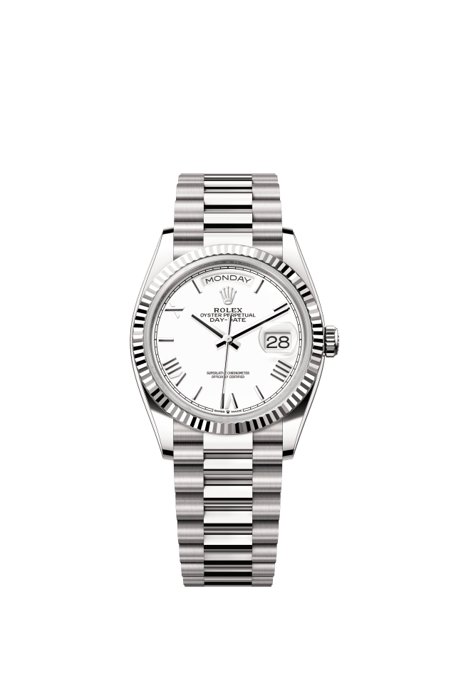 Rolex Day-Date 36, Oyster, 36 mm, white gold, white dial