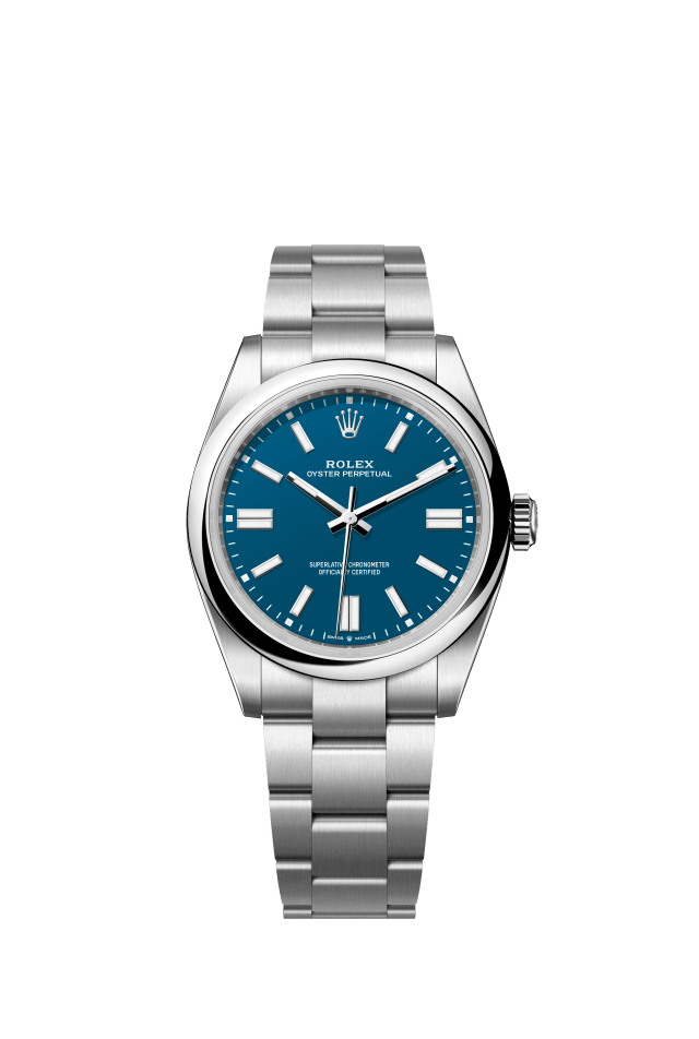 Rolex Oyster Perpetual 41, Oyster, 41 mm, Oystersteel, med blue dial