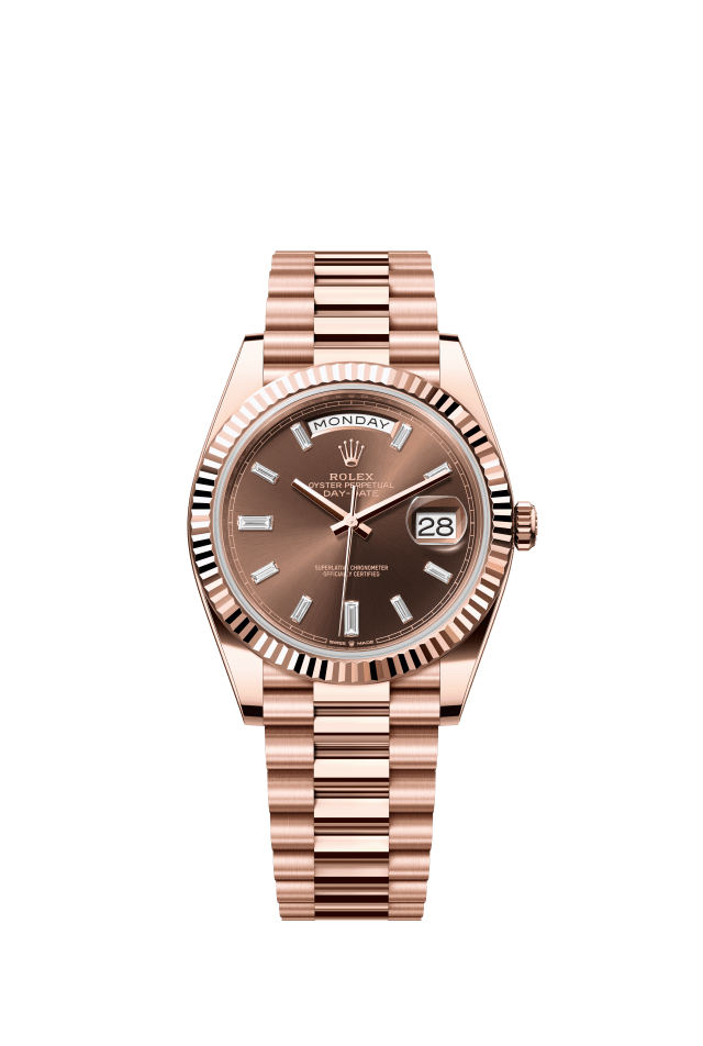 Rolex Day-Date 40, Oyster, 40 mm, Everose gold, chocolate set with diamonds dial