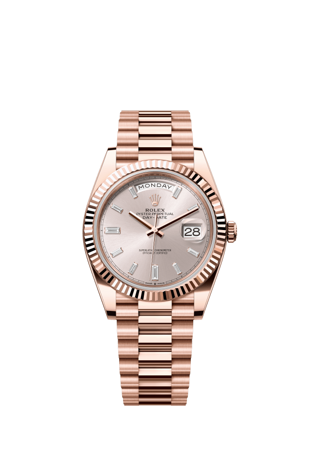 Rolex Day-Date 40, Oyster, 40 mm, Everose gold, sundust set with diamonds dial