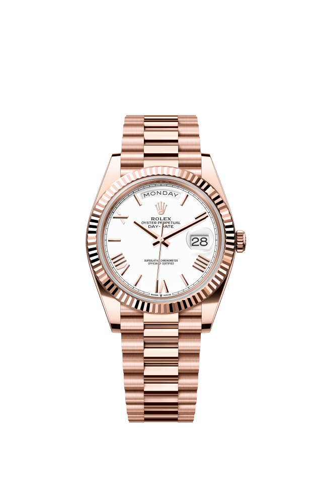 Rolex Day-Date 40, Oyster, 40 mm, Everose gold, white dial