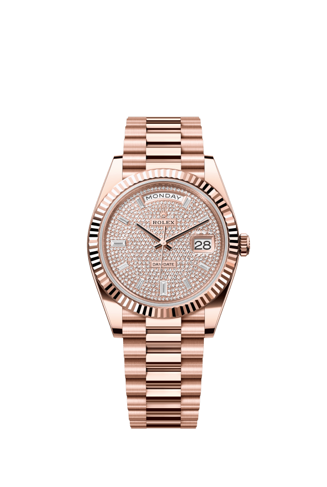 Rolex Day-Date 40, Oyster, 40 mm, Everose gold, diamond-paved dial
