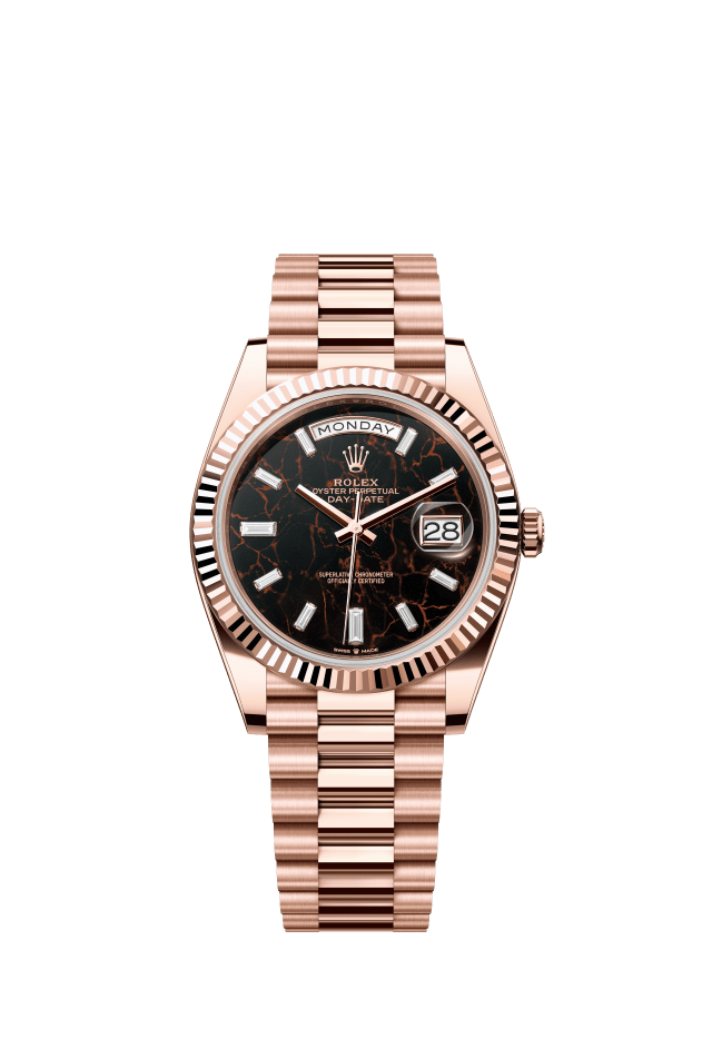 Rolex Day-Date 40, Oyster, 40 mm, Everose gold, eisenkiesel set with diamonds dial