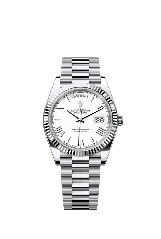 Rolex Day-Date 40, Oyster, 40 mm, platinum, white dial