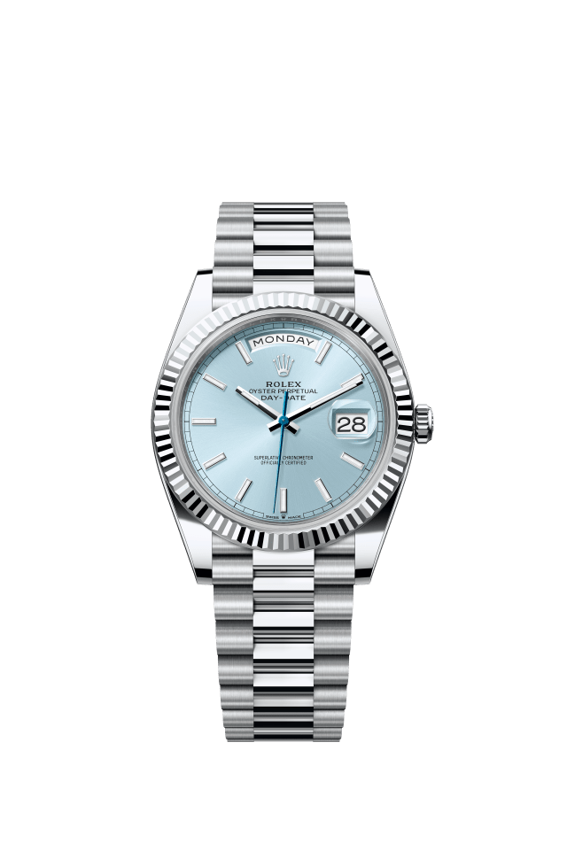 Rolex Day-Date 40, Oyster, 40 mm, platinum, ice blue dial