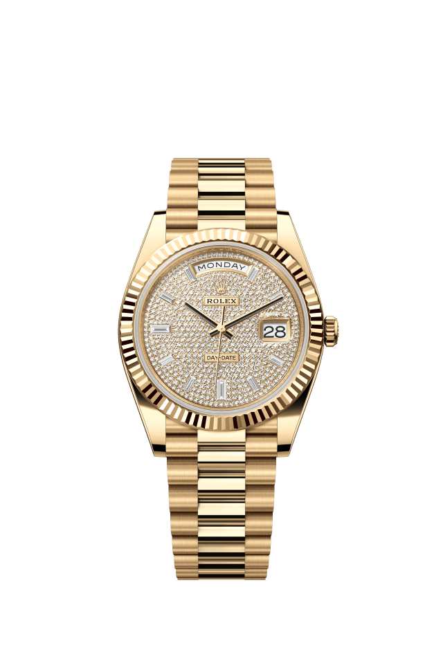 Rolex Day-Date 40, Oyster, 40 mm, yellow gold, diamond-paved dial