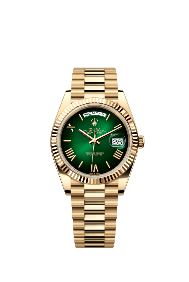 Rolex Day-Date 40, Oyster, 40 mm, yellow gold, green ombré dial