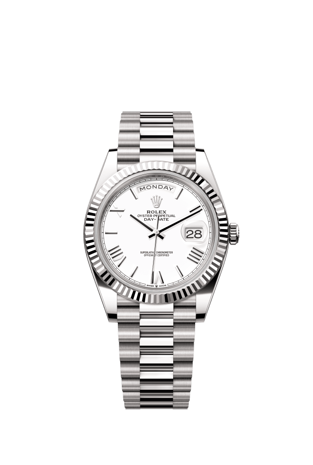 Rolex Day-Date 40, Oyster, 40 mm, white gold, white dial