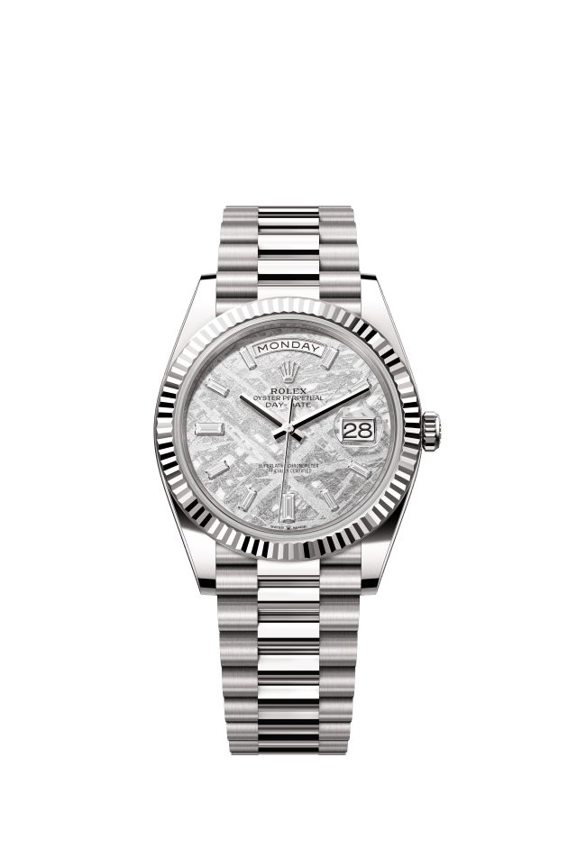 Rolex Day-Date 40, Oyster, 40 mm, white gold, meteorite set with diamonds dial