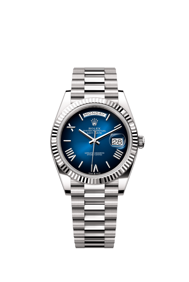 Rolex Day-Date 40, Oyster, 40 mm, white gold, blue ombré dial