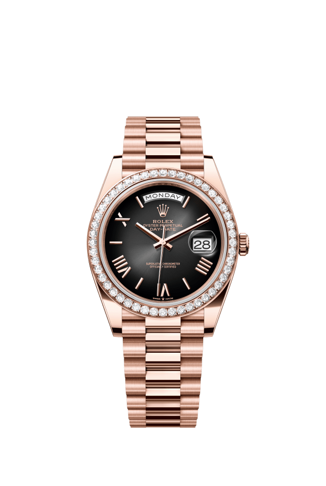 Rolex Day-Date 40, Oyster, 40 mm, Everose gold and diamonds, slate ombré dial