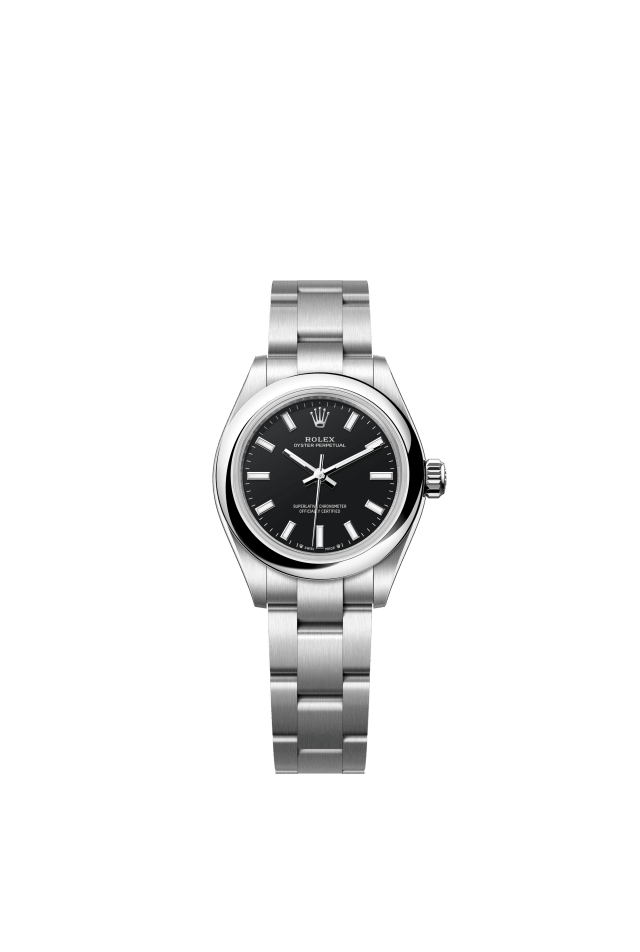 Rolex Oyster Perpetual 28, Oyster, 28 mm, Oystersteel, black dial