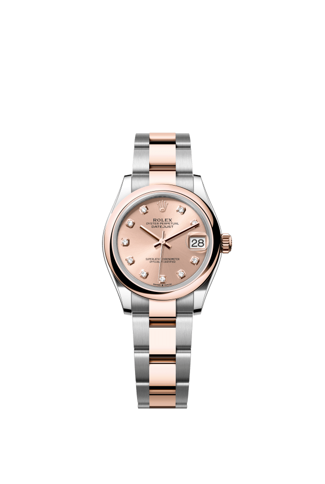 Rolex Datejust 31, Oyster, 31 mm, Oystersteel and Everose gold, rosé-colour set with diamonds dial