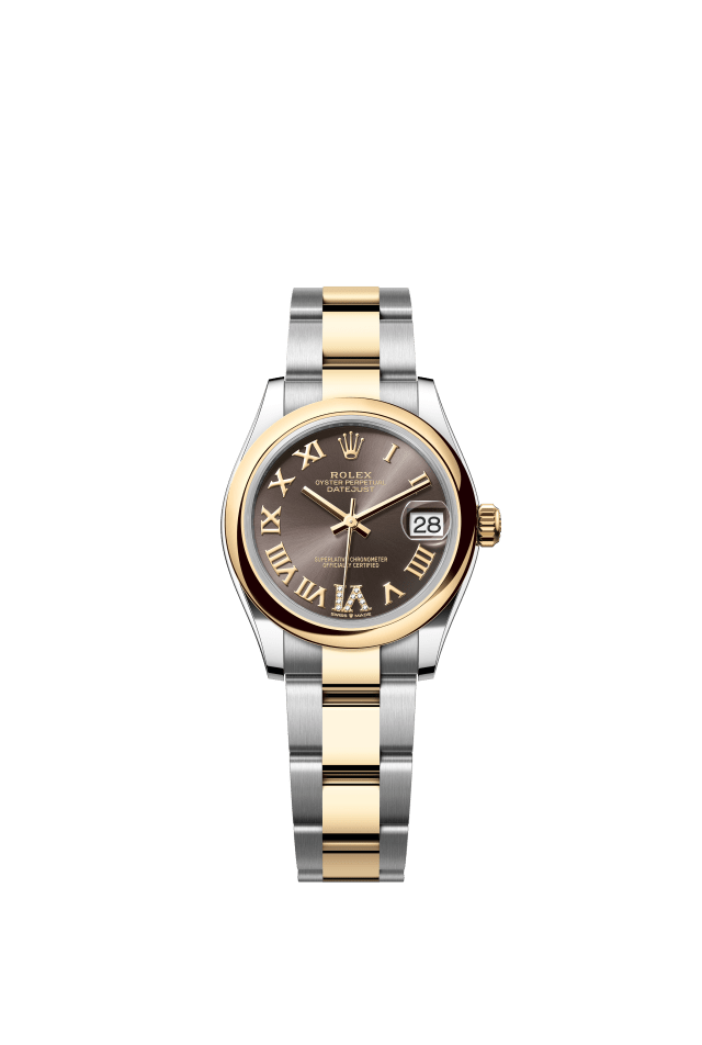 Rolex Datejust 31, Oyster, 31 mm, Oystersteel and yellow gold, dark grey set with diamonds dial