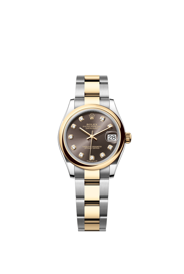 Rolex Datejust 31, Oyster, 31 mm, Oystersteel and yellow gold, dark grey set with diamonds dial