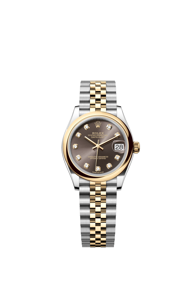 Rolex Datejust 31, Oyster, 31 mm, Oystersteel and yellow gold, dark grey set with diamonds dial
