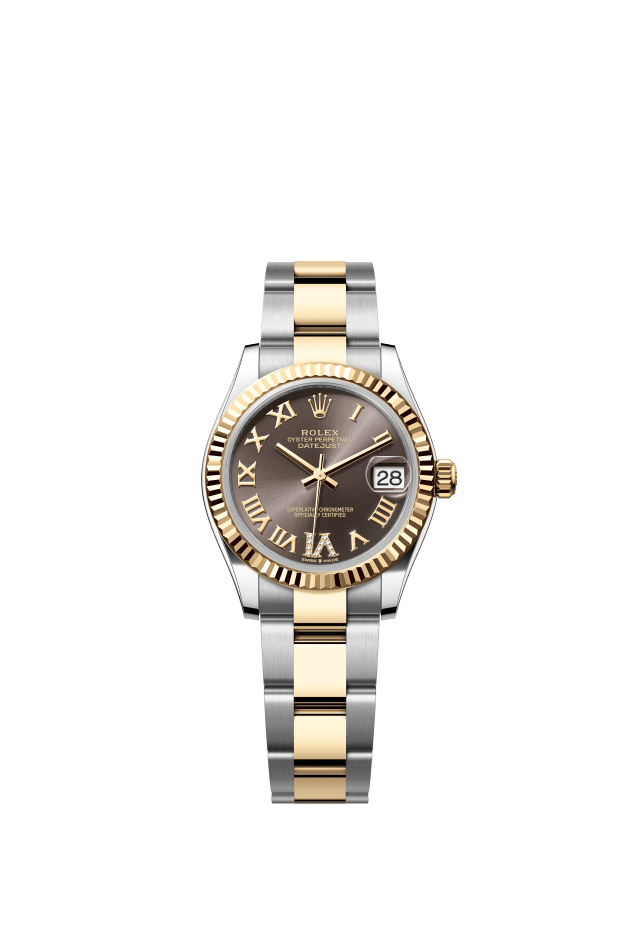 Rolex Datejust 31, Oyster, 31 mm, Oystersteel and yellow gold, dark grey set with diamonds dial