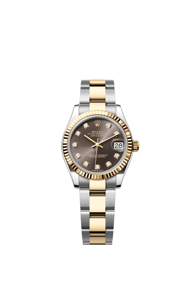 Rolex Datejust 31, Oyster, 31 mm, Oystersteel and yellow gold, dark grey set with diamonds dial