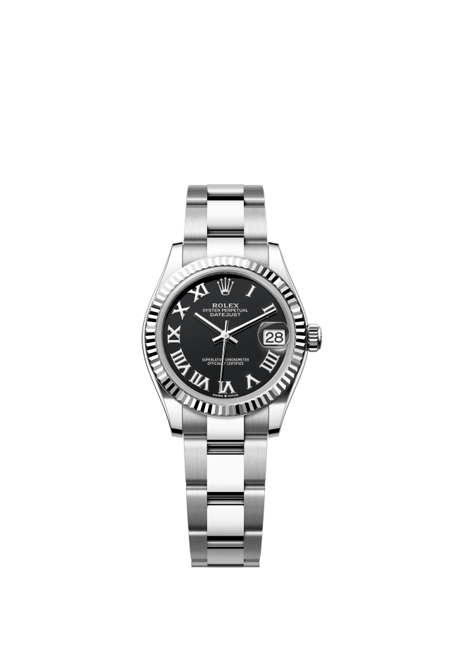 Rolex Datejust 31, Oyster, 31 mm, Oystersteel and white gold, bright black dial