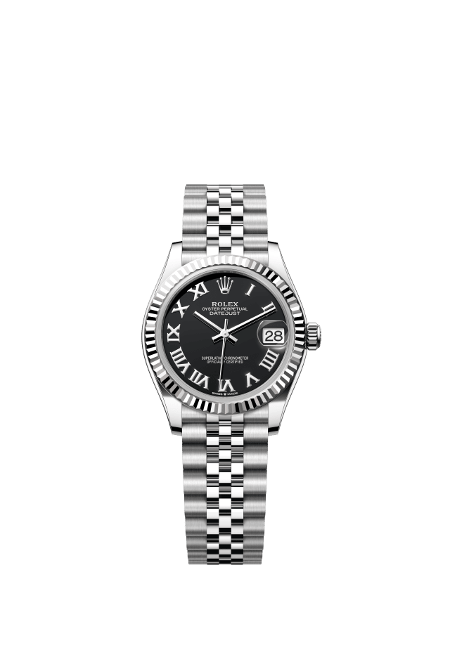 Rolex Datejust 31, Oyster, 31 mm, Oystersteel and white gold, bright black dial