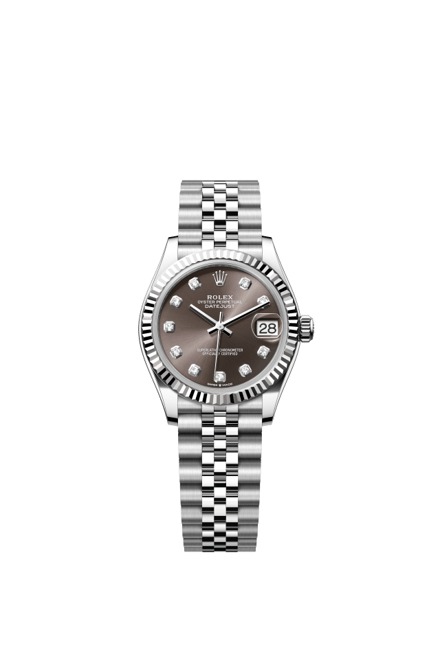 Rolex Datejust 31, Oyster, 31 mm, Oystersteel and white gold, dark grey set with diamonds dial