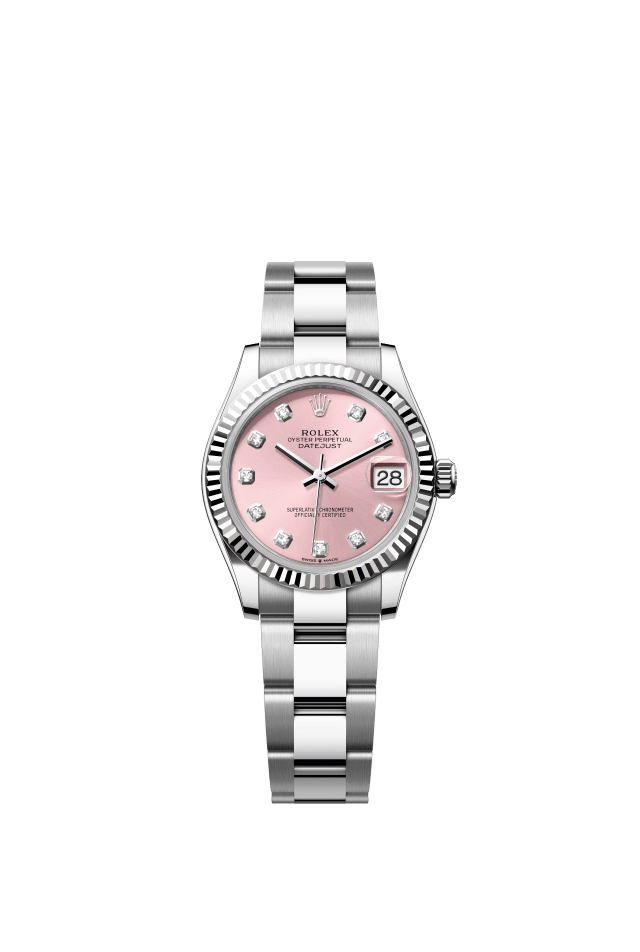 Rolex Datejust 31, Oyster, 31 mm, Oystersteel and white gold, pink set with diamonds dial