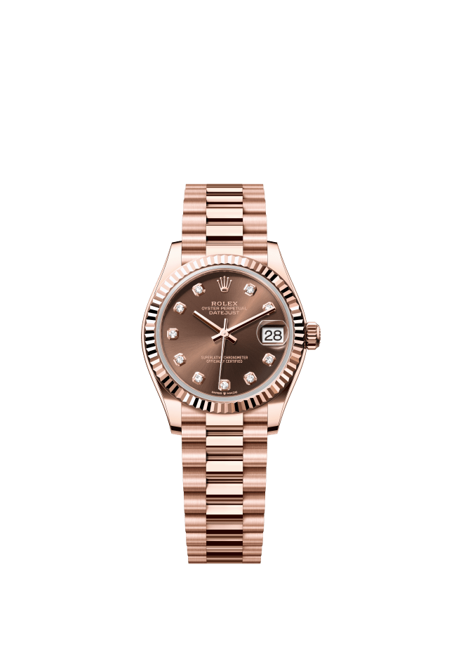 Rolex Datejust 31, Oyster, 31 mm, Everose gold, chocolate set with diamonds dial