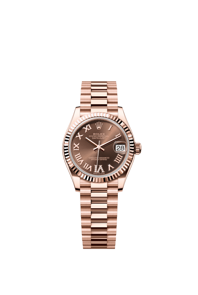 Rolex Datejust 31, Oyster, 31 mm, Everose gold, chocolate set with diamonds dial