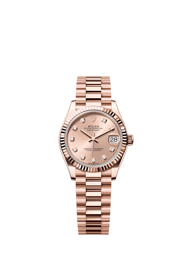 Rolex Datejust 31, Oyster, 31 mm, Everose gold, rosé-colour set with diamonds dial