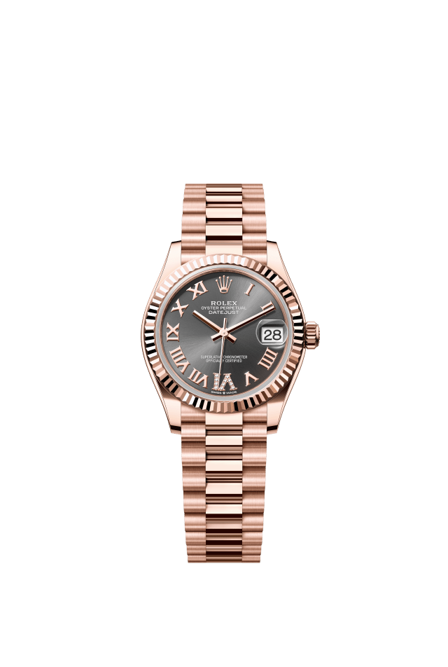 Rolex Datejust 31, Oyster, 31 mm, Everose gold, slate set with diamonds dial