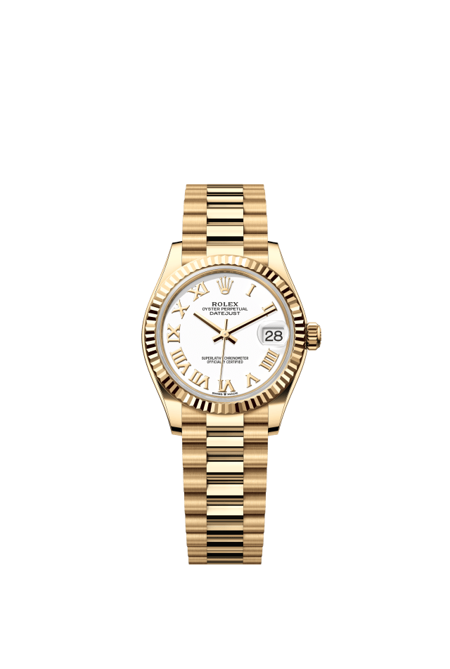 Rolex Datejust 31, Oyster, 31 mm, yellow gold, white dial