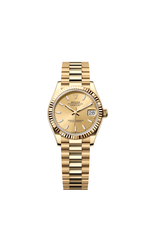 Rolex Datejust 31, Oyster, 31 mm, yellow gold, champagne-colour dial