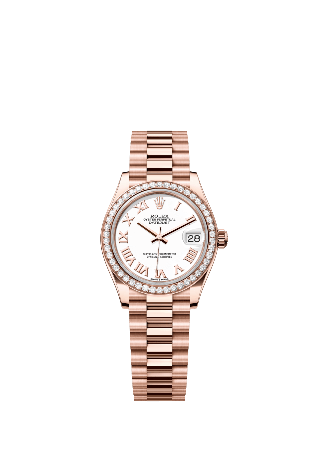 Rolex Datejust 31, Oyster, 31 mm, Everose gold and diamonds, white dial